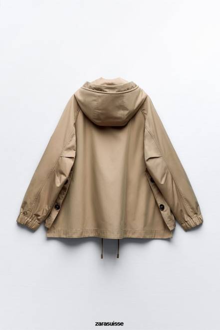 Zara vêtements P66V79 femmes parka courte boutonnée marron/taupe