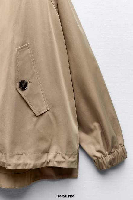 Zara vêtements P66V79 femmes parka courte boutonnée marron/taupe