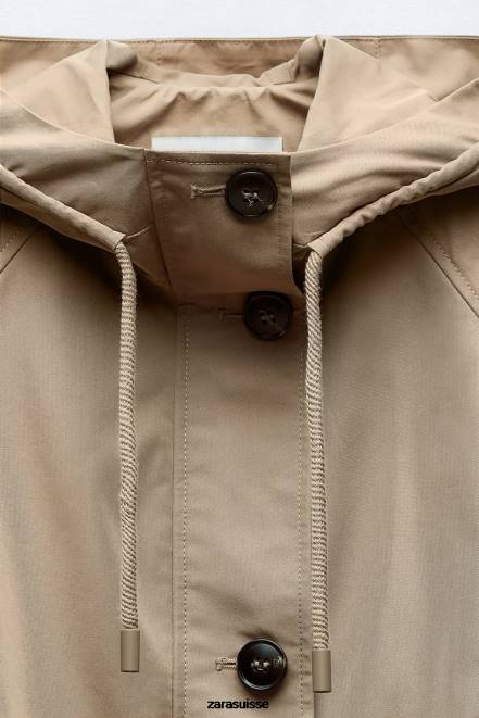Zara vêtements P66V79 femmes parka courte boutonnée marron/taupe