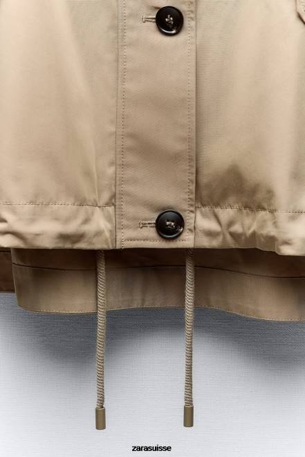 Zara vêtements P66V79 femmes parka courte boutonnée marron/taupe