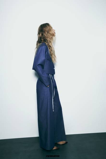 Zara vêtements P66V7 femmes veste courte à épaulettes indigo