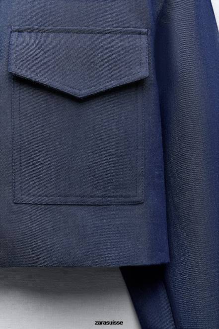 Zara vêtements P66V7 femmes veste courte à épaulettes indigo