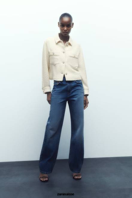 Zara vêtements P66V80 femmes veste courte à boutons bijoux écru