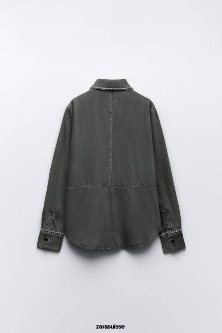 Zara vêtements P66V82 femmes surchemise oversize à strass gris