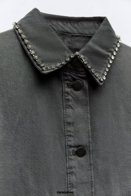 Zara vêtements P66V82 femmes surchemise oversize à strass gris