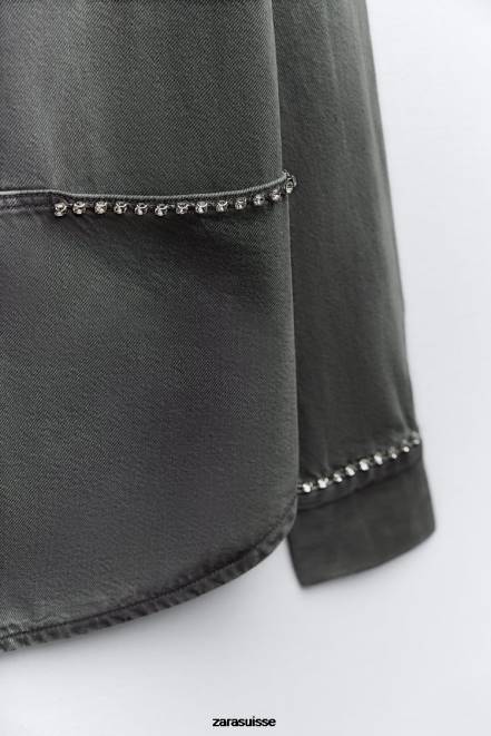 Zara vêtements P66V82 femmes surchemise oversize à strass gris