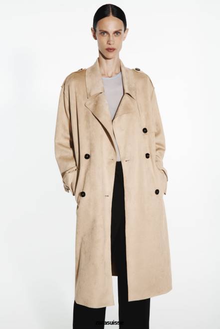 Zara vêtements P66V83 femmes manteau en faux suède marron taupe