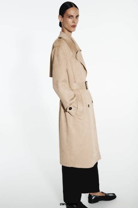 Zara vêtements P66V83 femmes manteau en faux suède marron taupe