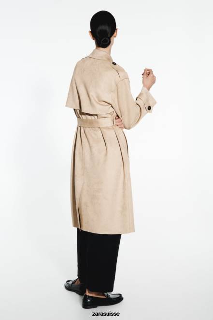 Zara vêtements P66V83 femmes manteau en faux suède marron taupe