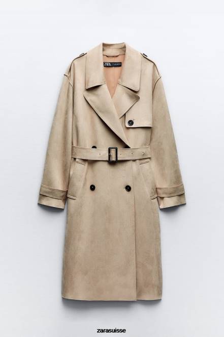 Zara vêtements P66V83 femmes manteau en faux suède marron taupe