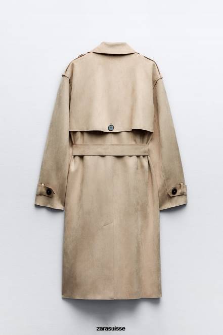 Zara vêtements P66V83 femmes manteau en faux suède marron taupe