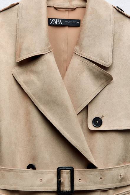 Zara vêtements P66V83 femmes manteau en faux suède marron taupe