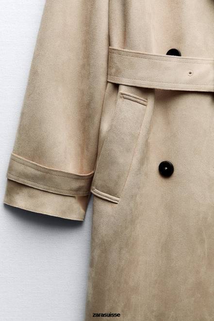 Zara vêtements P66V83 femmes manteau en faux suède marron taupe