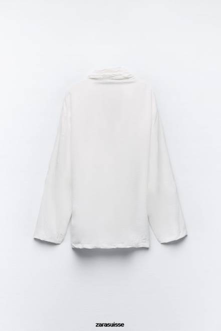 Zara vêtements P66V85 femmes kimono froissé noué blanc