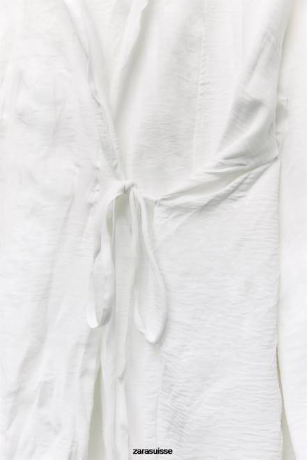 Zara vêtements P66V85 femmes kimono froissé noué blanc