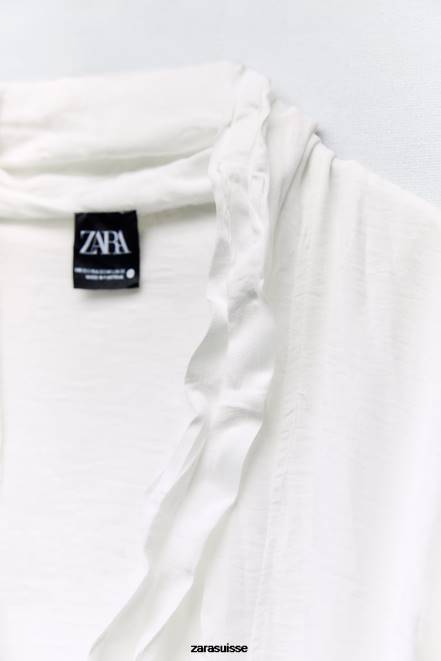 Zara vêtements P66V85 femmes kimono froissé noué blanc