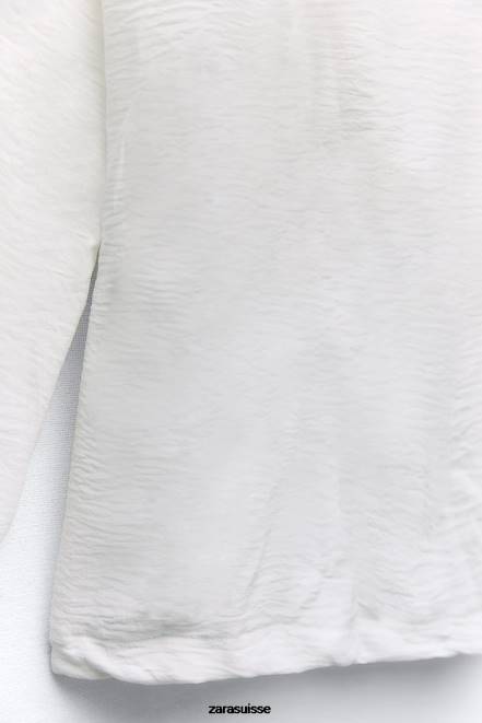 Zara vêtements P66V85 femmes kimono froissé noué blanc