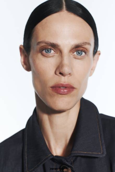 Zara vêtements P66V86 femmes veste courte à surpiqûres indigo