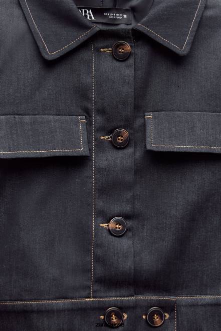 Zara vêtements P66V86 femmes veste courte à surpiqûres indigo