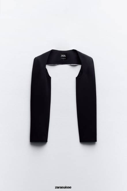 Zara vêtements P66V87 femmes manchettes passepoilées bleu marine foncé