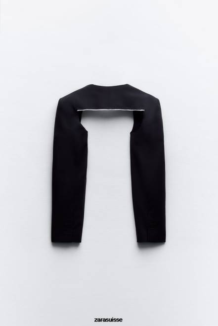 Zara vêtements P66V87 femmes manchettes passepoilées bleu marine foncé