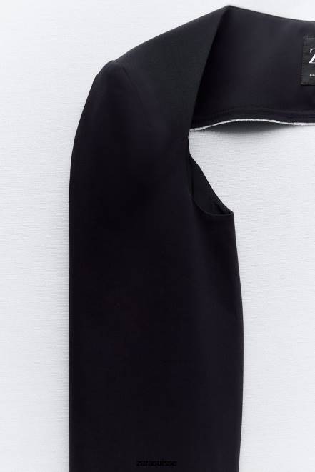 Zara vêtements P66V87 femmes manchettes passepoilées bleu marine foncé