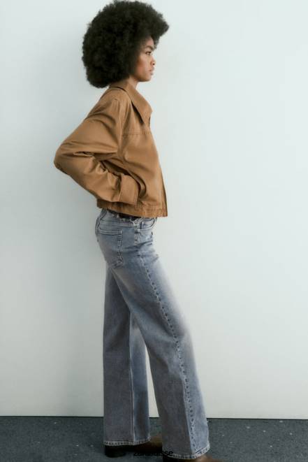 Zara vêtements P66V88 femmes veste courte en coton ciré brun