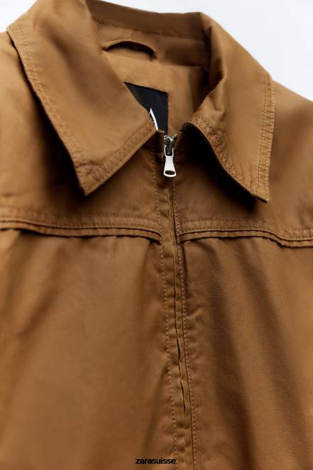 Zara vêtements P66V88 femmes veste courte en coton ciré brun