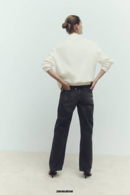 Zara vêtements P66V89 femmes bomber long avec poches plaquées blanc d'huître