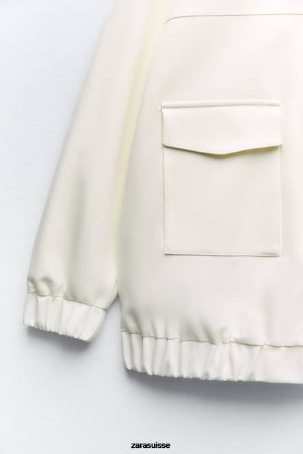 Zara vêtements P66V89 femmes bomber long avec poches plaquées blanc d'huître