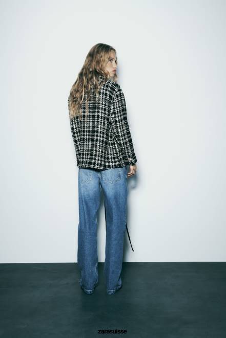Zara vêtements P66V8 femmes surchemise texturée à carreaux noir/écru