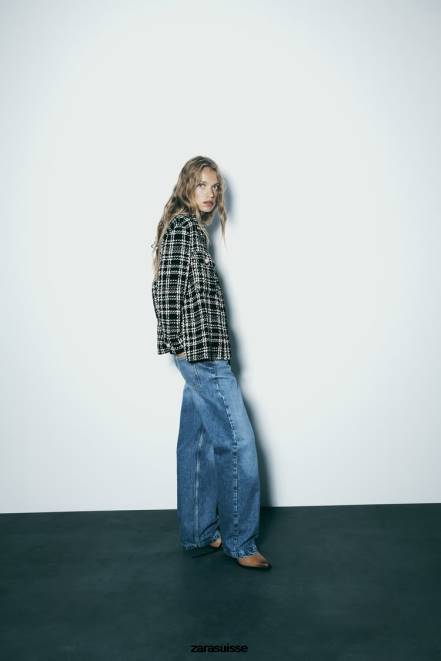 Zara vêtements P66V8 femmes surchemise texturée à carreaux noir/écru