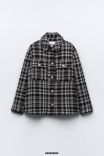 Zara vêtements P66V8 femmes surchemise texturée à carreaux noir/écru