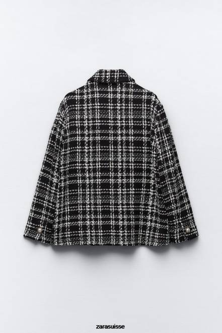 Zara vêtements P66V8 femmes surchemise texturée à carreaux noir/écru