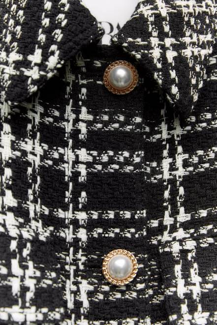 Zara vêtements P66V8 femmes surchemise texturée à carreaux noir/écru