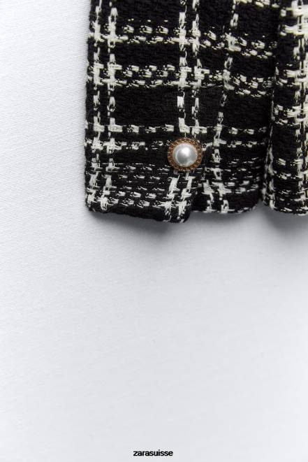 Zara vêtements P66V8 femmes surchemise texturée à carreaux noir/écru