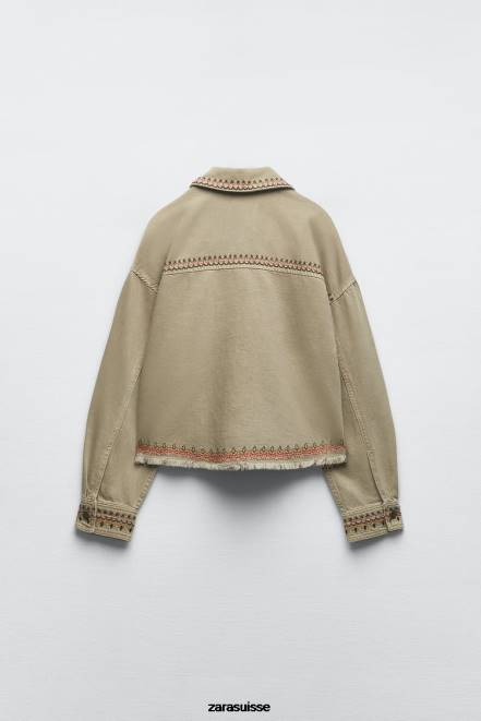 Zara vêtements P66V90 femmes surchemise brodée kaki