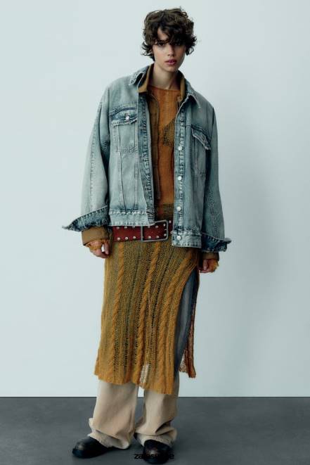 Zara vêtements P66V91 femmes veste en jean oversize bleu clair