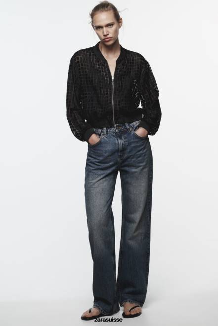 Zara vêtements P66V92 femmes bombardier en organza noir