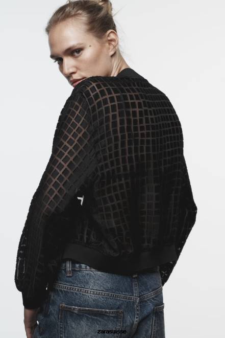 Zara vêtements P66V92 femmes bombardier en organza noir