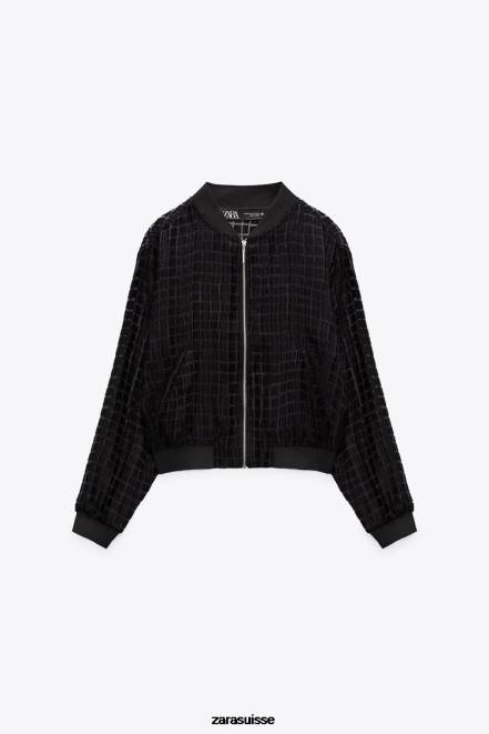 Zara vêtements P66V92 femmes bombardier en organza noir