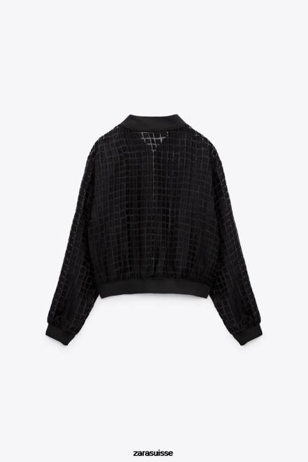 Zara vêtements P66V92 femmes bombardier en organza noir