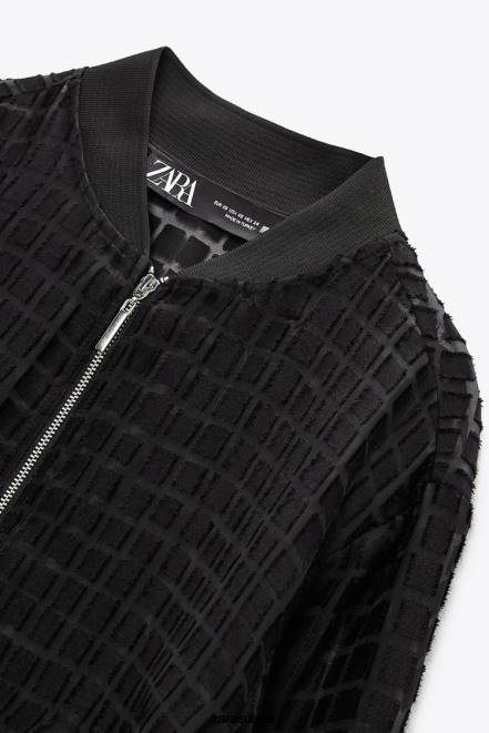 Zara vêtements P66V92 femmes bombardier en organza noir