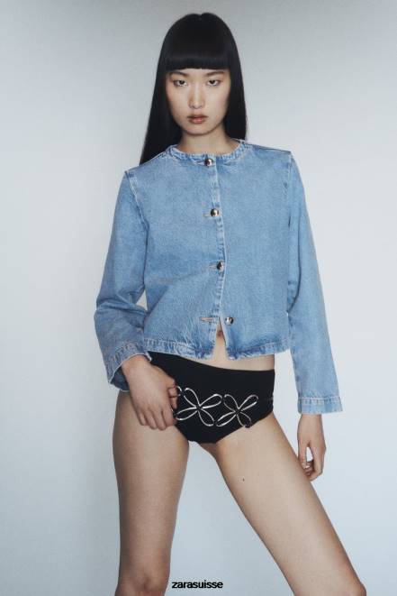 Zara vêtements P66V93 femmes veste en jean boutonnée z1975 bleu moyen