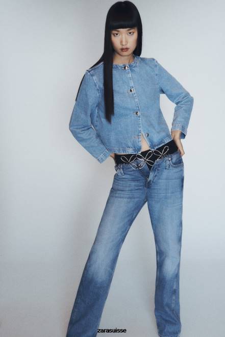 Zara vêtements P66V93 femmes veste en jean boutonnée z1975 bleu moyen