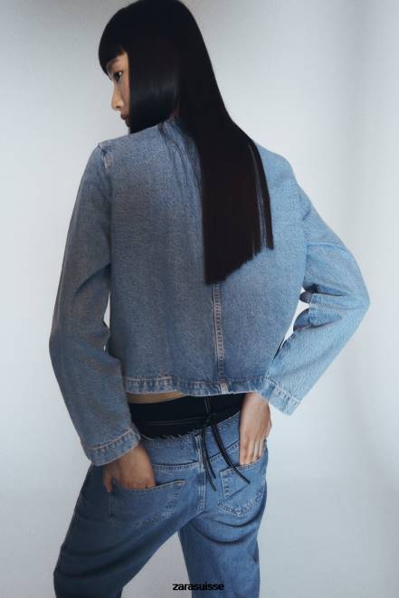 Zara vêtements P66V93 femmes veste en jean boutonnée z1975 bleu moyen