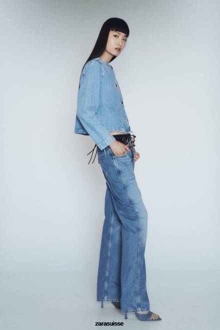 Zara vêtements P66V93 femmes veste en jean boutonnée z1975 bleu moyen