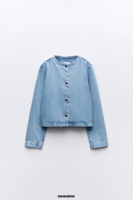 Zara vêtements P66V93 femmes veste en jean boutonnée z1975 bleu moyen
