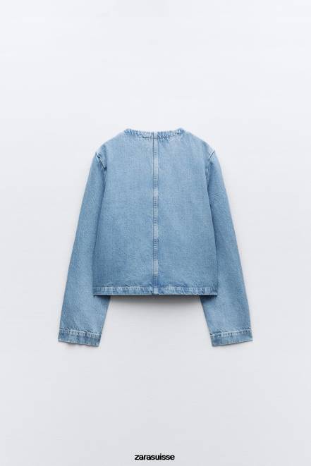 Zara vêtements P66V93 femmes veste en jean boutonnée z1975 bleu moyen