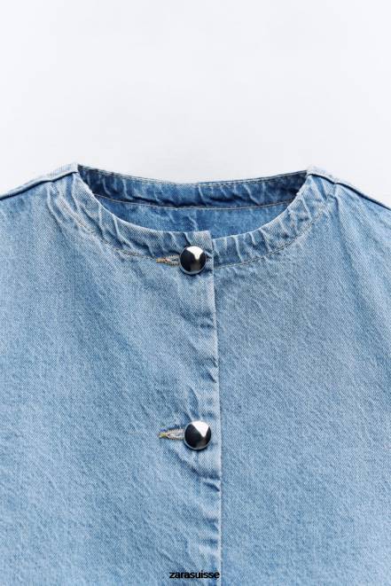 Zara vêtements P66V93 femmes veste en jean boutonnée z1975 bleu moyen